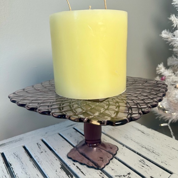 Vintage LE Smith Trellis Lavender Purple Square Pedestal Cake Plate Stand - Picture 2 of 15